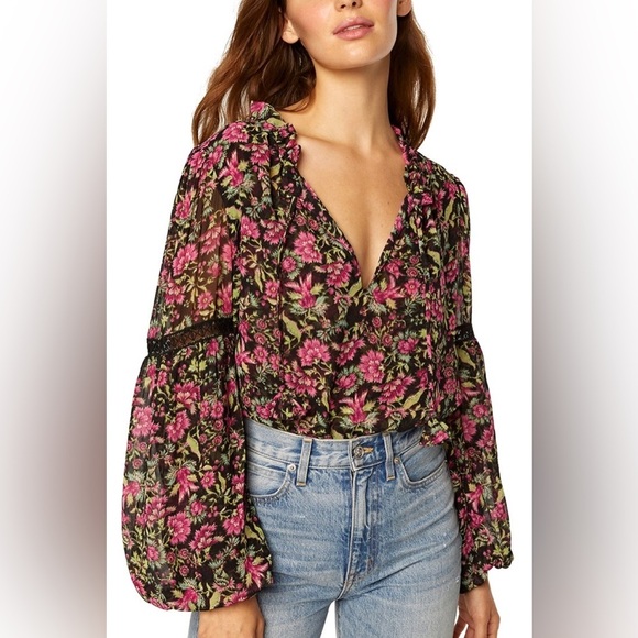 Misa Los Angeles Tops - Misa Los Angeles Alicia Floral‎ Flare-Sleeve Blouse Small